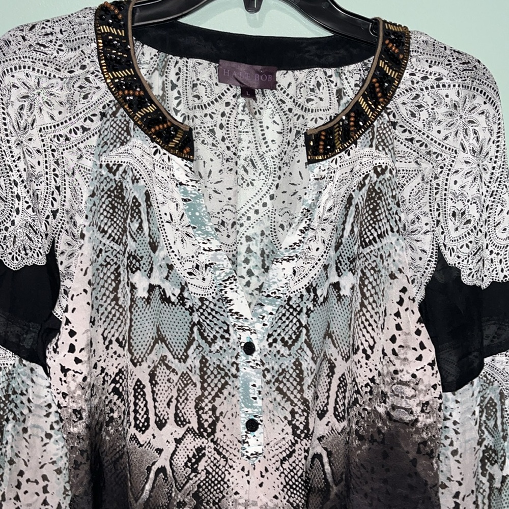 Hale Bob Silk Blouse Size Large - Picture 2 of 8